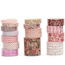 Floral Washi Tape Set - 15 Rolls Blossom Arts Adhesive Tapes Flowers Garden Deco