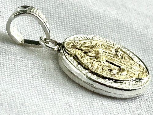 Heiliger Benedikt Medaille Anhänger Silber 925 und Gold 10k - 17 mm Durchmesser - Bild 4 von 6