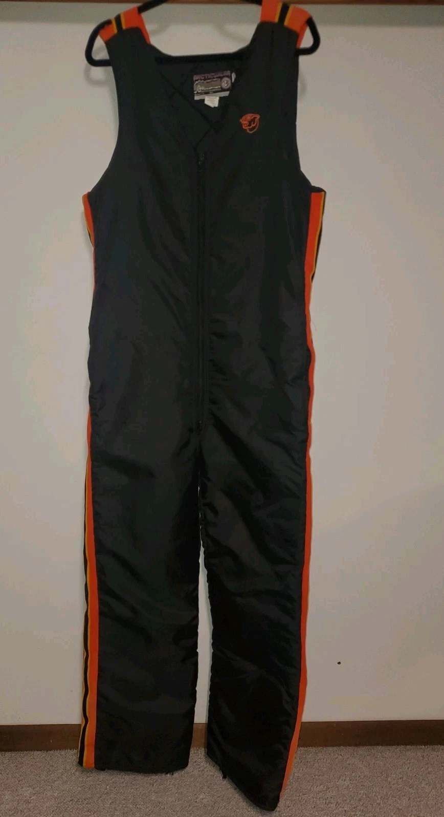 Vintage Arcticwear ArcticCat Snow Bibs Medium Tall Black w/ Orange Stripes