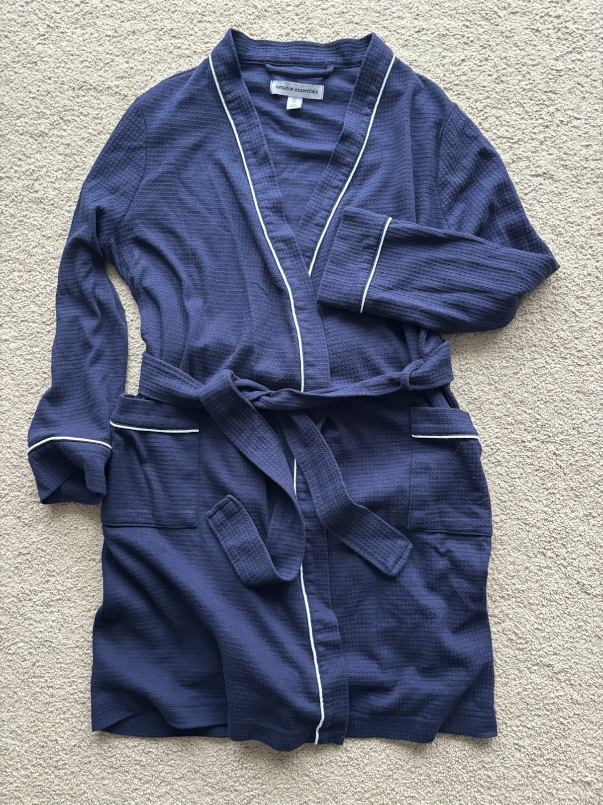 Amazon Essentials Waffle Knit Robe Medium Navy wi… - image 2