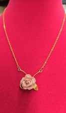 Gold  Pink Roses Necklace  Earrings Jewelry Set