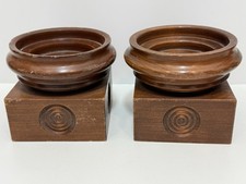 Vintage MCM Wood Pedestal Candle Holders Set Of 2