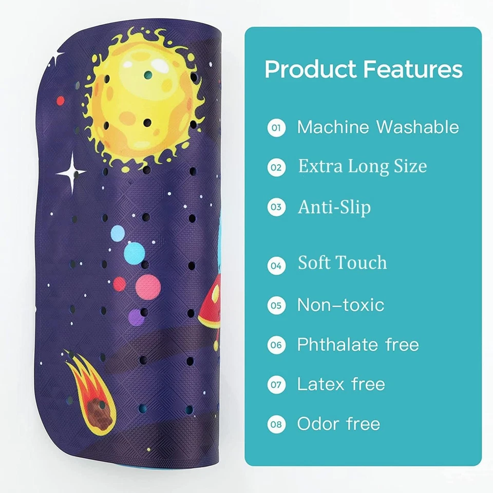 Alfombra de bañera niños bebé antideslizante alfombra de ducha 40X16 pulgadas extra larga niño antideslizante Foto 3 de 4