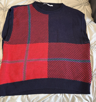 Ms Russ Vintage Red Black Plaid Colorblock Knit Sweater Vest Plus Size L #436