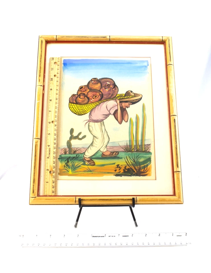 ВИНТАЖНЫЙ НАБОР АКВАРЕЛЕЙ МЕКСИКАНСКОГО НАРОДНОГО ИСКУССТВА — С ПОДПИСЬЮ F. PORRAS — САРАЧЕК 1950-е - Изображение 3 из 4