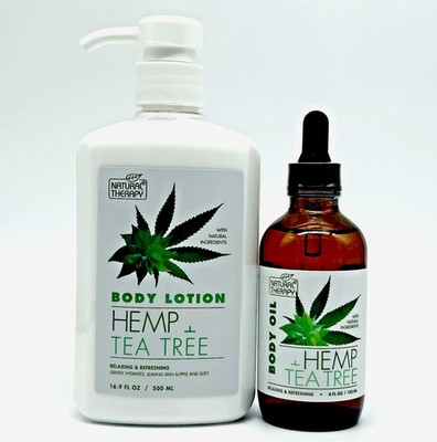 Natural Therapy Hemp + Tea Tree Body Lotion (16.9 oz) & Body Oil (4 oz)
