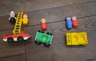 Vtg. Fisher Price Taxi, Green Car & Fire Truck with 5 Little People