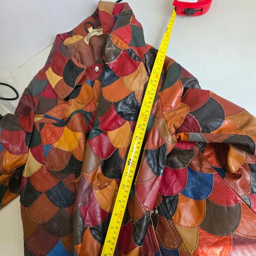 70's Vintage, Multi-Color Genuine Leather Patchwork Jacket W/ Snap Buttons, Mens - Picture 10 of 10
