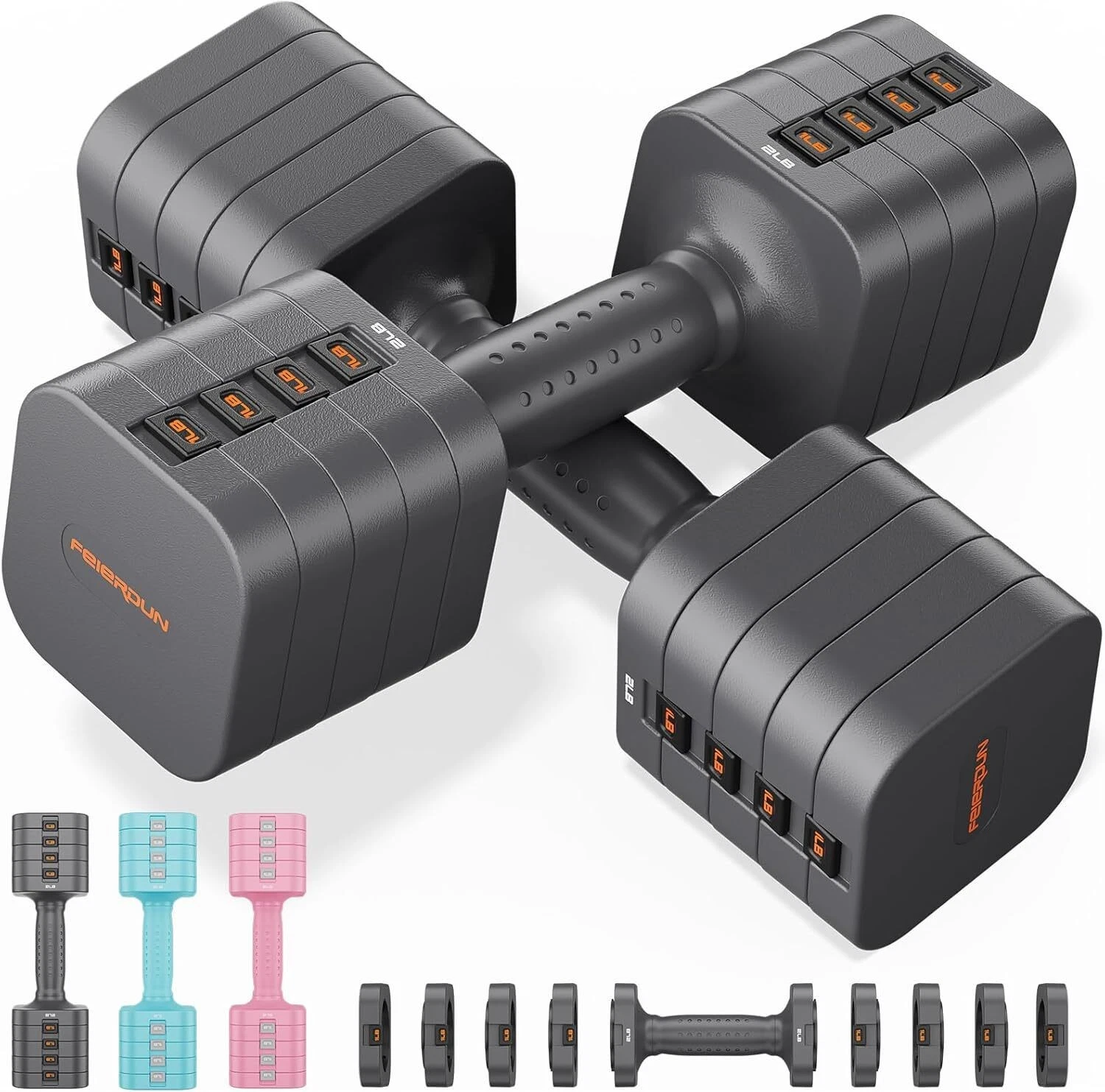 2PCS 21lb Adjustable Dumbbells Versatile Hand Weights Double Locking Protection