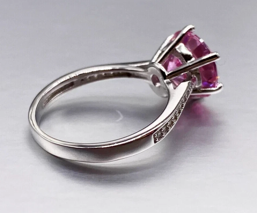 Сертифицированное помолвочное кольцо с одним розовым бриллиантом 1,5 карата из серебра 925 пробы - Изображение 4 из 4