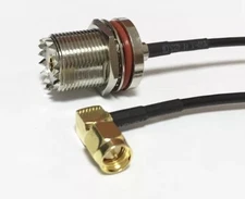 UHF female bulkhead SO239 to SMA male Angle 8" RF coax cable adapter RG174 USA