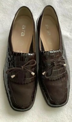 ARA Women Brown Crocodille Patent Leather Wedges Shoes. Sz 8 US Comfort