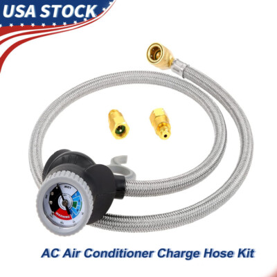 #ad R134A Refrigerant Recharge Hose with Pressure Gauge Kit Car AC Air Conditioning $22.49