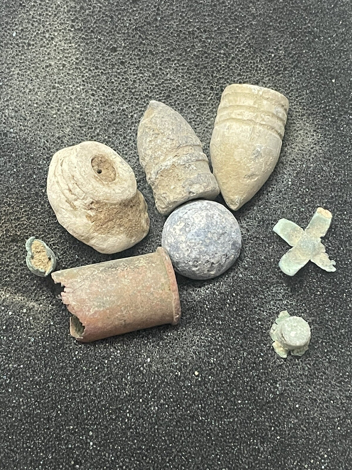 Lot of Civil War Relics dug up Shell casing 1800's w/ Display Case Chicimauga