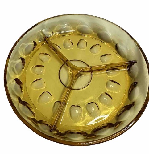 Vintage Indiana Glass Amber Glass Divided Dish Serving Tray 8" MCM Serving