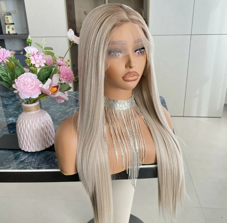 Peluca de encaje frontal HD mezcla cabello humano reflejos ondulado rizado largo rubio ombre Foto 3 de 4