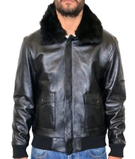 Giubbotto Aviatore Uomo Vera Pelle Nero Bomber Schott Top Gun VIETRI LEATHER