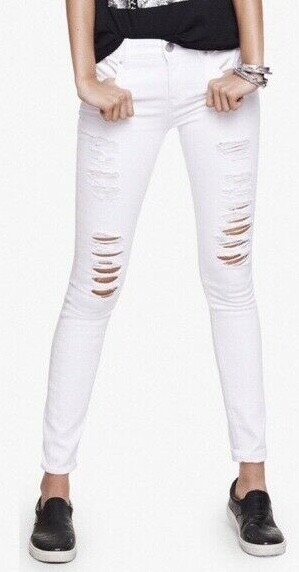 EXPRESS MID RISE WHITE DISTRESSED LEGGINGS JEANS WOMEN SIZE 4S | eBay