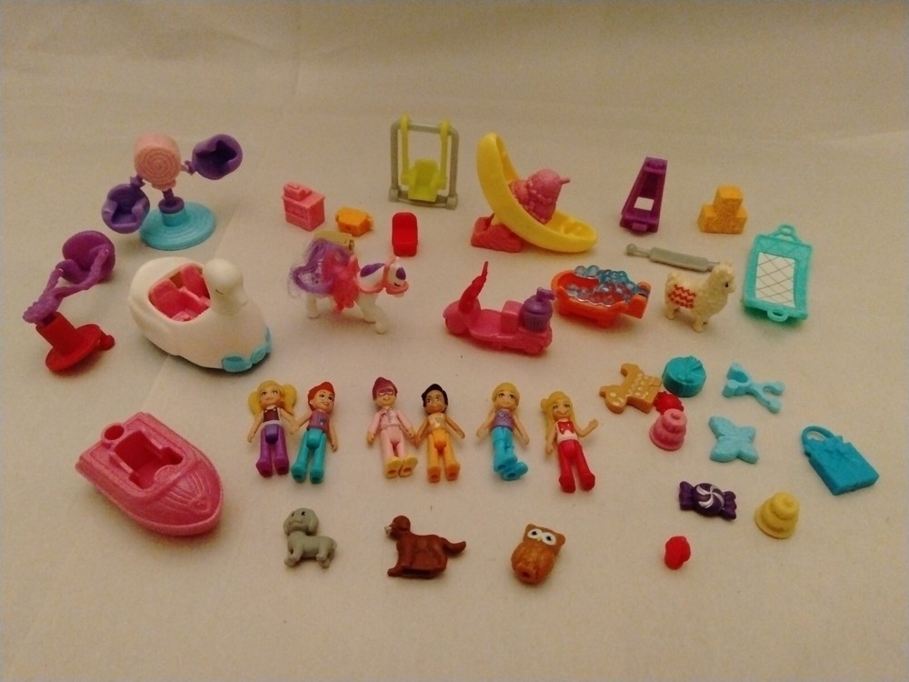 Polly Pocket Doll Pet Accessories Lot Swan Horse Scooter Bathtub Boat