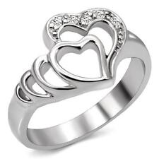 Women's Girls Stainless Steel Forever Double Heart AAA CZ Promise Ring Sz 5-10