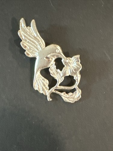 Vintage 925 Art Nouveau Hummingbird Feeding Flower Pendant Charm