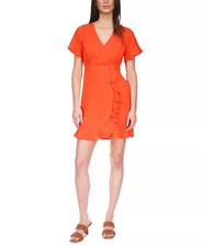 MICHAEL MICHAEL KORS Faux Wrap Mini Dress In Optic Orange