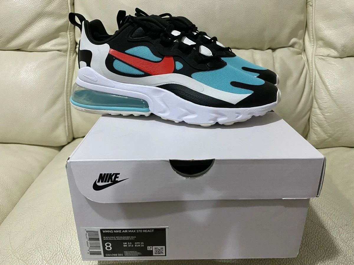 NIKE WOMENS AIR MAX 270 REACT TRAINERS BLACK RED BLUE SIZE UK 5.5