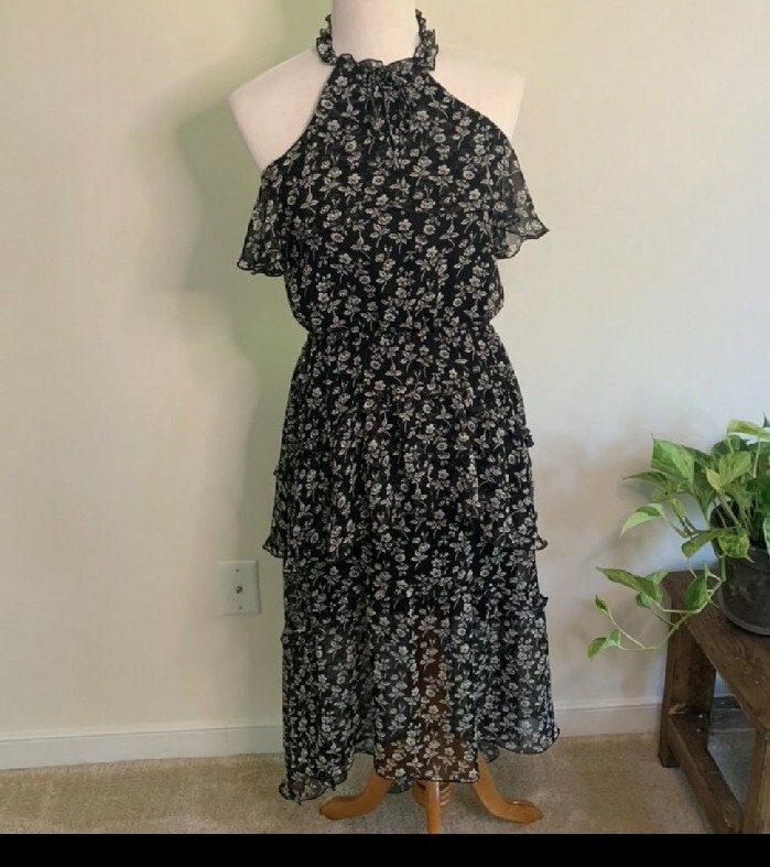 Express Dress Midi Halter Size Medium Floral Print Tiered Ruffle Party Feminine | eBay Express Dress Midi Halter Size Medium Floral Print Tiered Ruffle Party Feminine | eBay