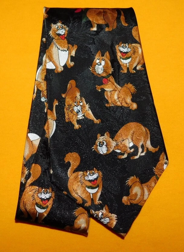 CORBATA RENACENTISTA NEGRA/MARRÓN/BLANCA MOTIVO BOB GATO POLIÉSTER - CORBATAS DE DISEÑO. Foto 2 de 3