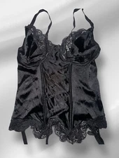 Y2K Satin Style Boned Corset  Top Lace Black Size 12 / 14 Uk