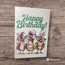 6 X 4 1/2 Inches Happy Birthday Greeting Card  Humorous Funny Cute Chickens HM