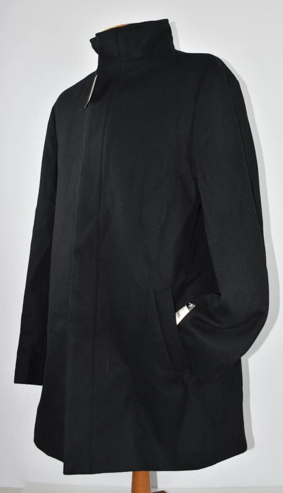 NWT J Ferrar Sz L (42-44) Black Lined Jacket Over Coat Pockets High Neck Wool Bd - Image 4 of 4