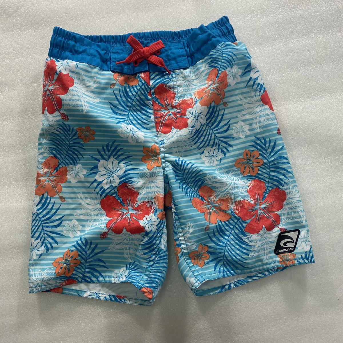 Laguna Board Shorts Boys Size Small 8 Swim Trunks Floral Blue Red White  PreOwned