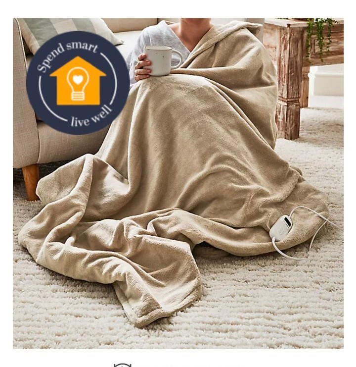 Lakeland StaySnug Taupe Fleece Heated Throw Blanket Electric Large