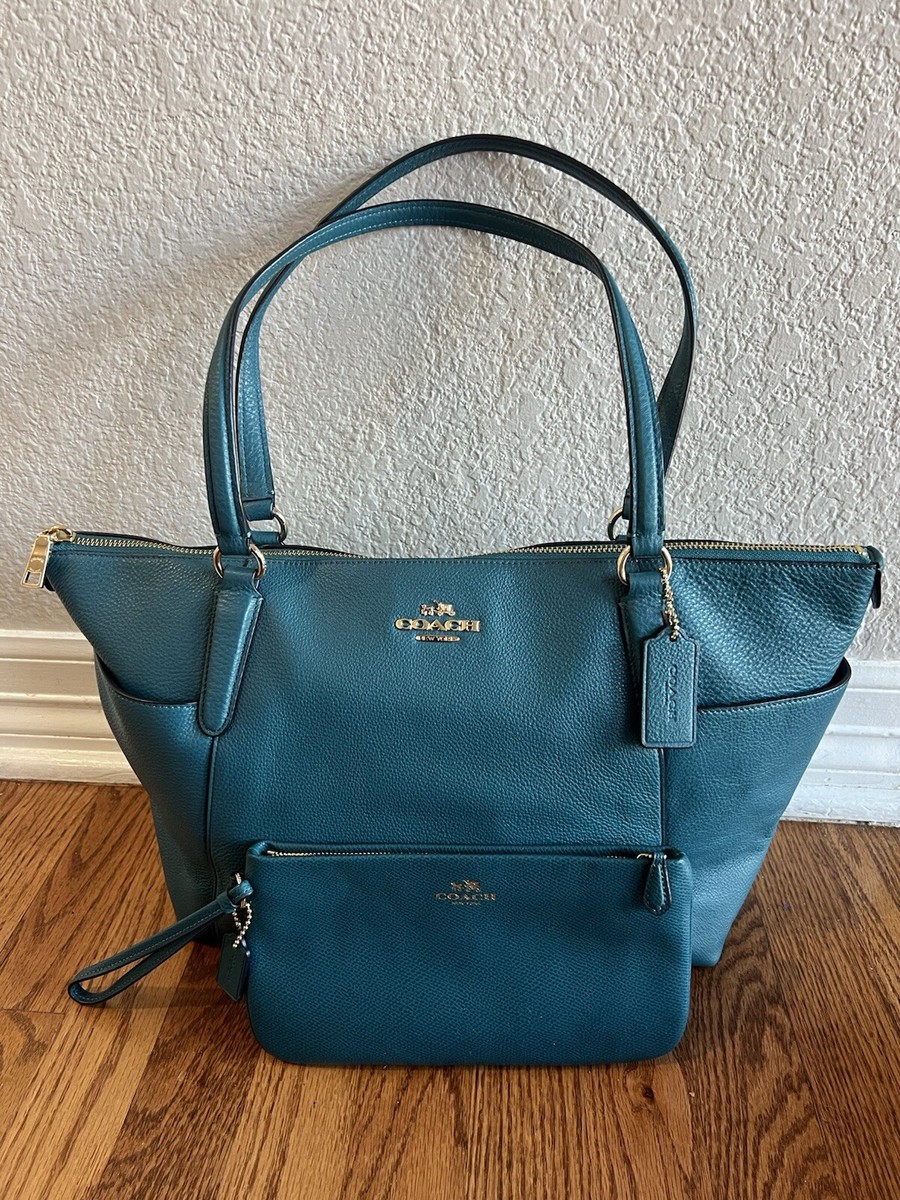 Coach Teal Blue HandBag Outside Pockets 2 Handle+Coach Wallet | eBay