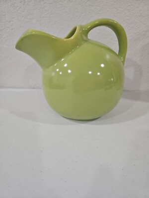 Vintage Pottery Retro Ball Shape Green Water Juice Pitcher w/ Ice Lip MCM