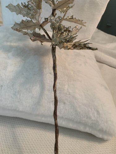30” Leaf Cluster Floral Stem Decor Platinum Jeweled Glitter Christmas Wedding - Picture 4 of 8
