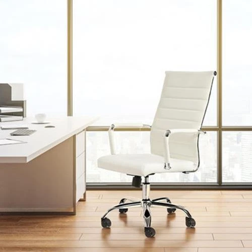 Ergonomic White Ribbed PU Leather High Back Executive Computer Desk Office Task - Image 4 of 4