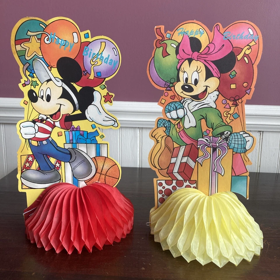 VTG Mickey & Minnie Birthday Table Decor.  Honeycomb Foldable Decor. Walt Disney - Image 2 of 4