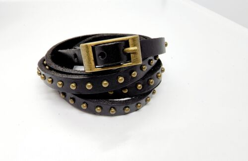 Black Leather Studded Wrap Bracelet  - Picture 1 of 3