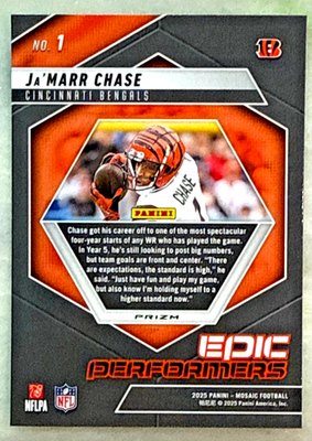 Ja'Marr Chase 2025 Panini Mosaic Epic Performers Green Mosaic Card