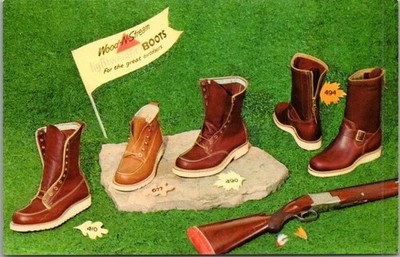 c1950s WEINBRENNER SHOE COMPANY Advertising Postcard ''Wood-N-Stream Boots''