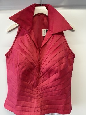 Evening Top Wedding Blouse Hot Pink Vneck Taffeta Sexy Neiman Marcus Party SZ M