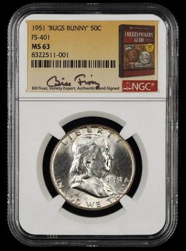 1951 Franklin Half Dollar NGC MS63 Bugs Bunny Bill Fivaz Signature Label