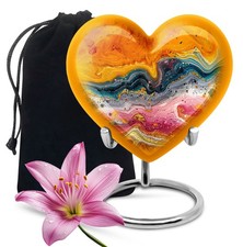 Orange Abstract Funeral Large Heart Urn For Ashes Adult Dad Mom