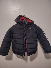 BOYS GIRLS Tommy Hilfiger WINTER HOODED JACKET SIZE 5 NAVY And Red