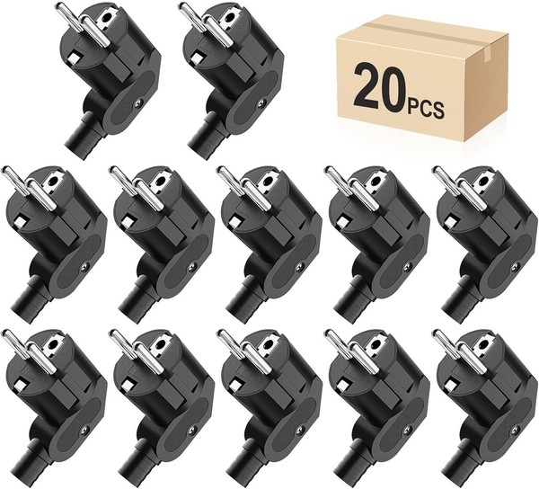 Schuko Winkelstecker 20 StüCk Schutzkontakt 250V 16A Wasserdicht Schwarz-image