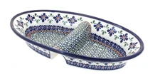 Blue Rose Polish Pottery Mosaic Flower Divided Dish