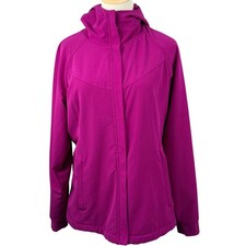 Womens M Fleece Velour Lined Soft Shell Hooded Tech Jacket Weather Resistant EUC