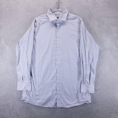 Proper Cloth Dress Shirt Mens L Gray Stripe Stanton 120s Bengal Long Sleeve